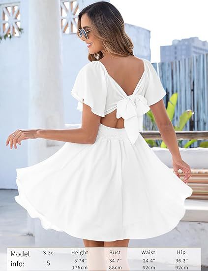 Amélie · Vestido corto con escote corazón, nudo y manga de vuelo