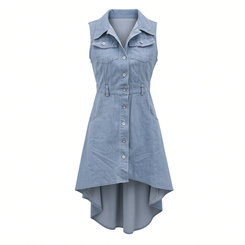 Amélie · Vestido largo vaquero de bajo asimétrico