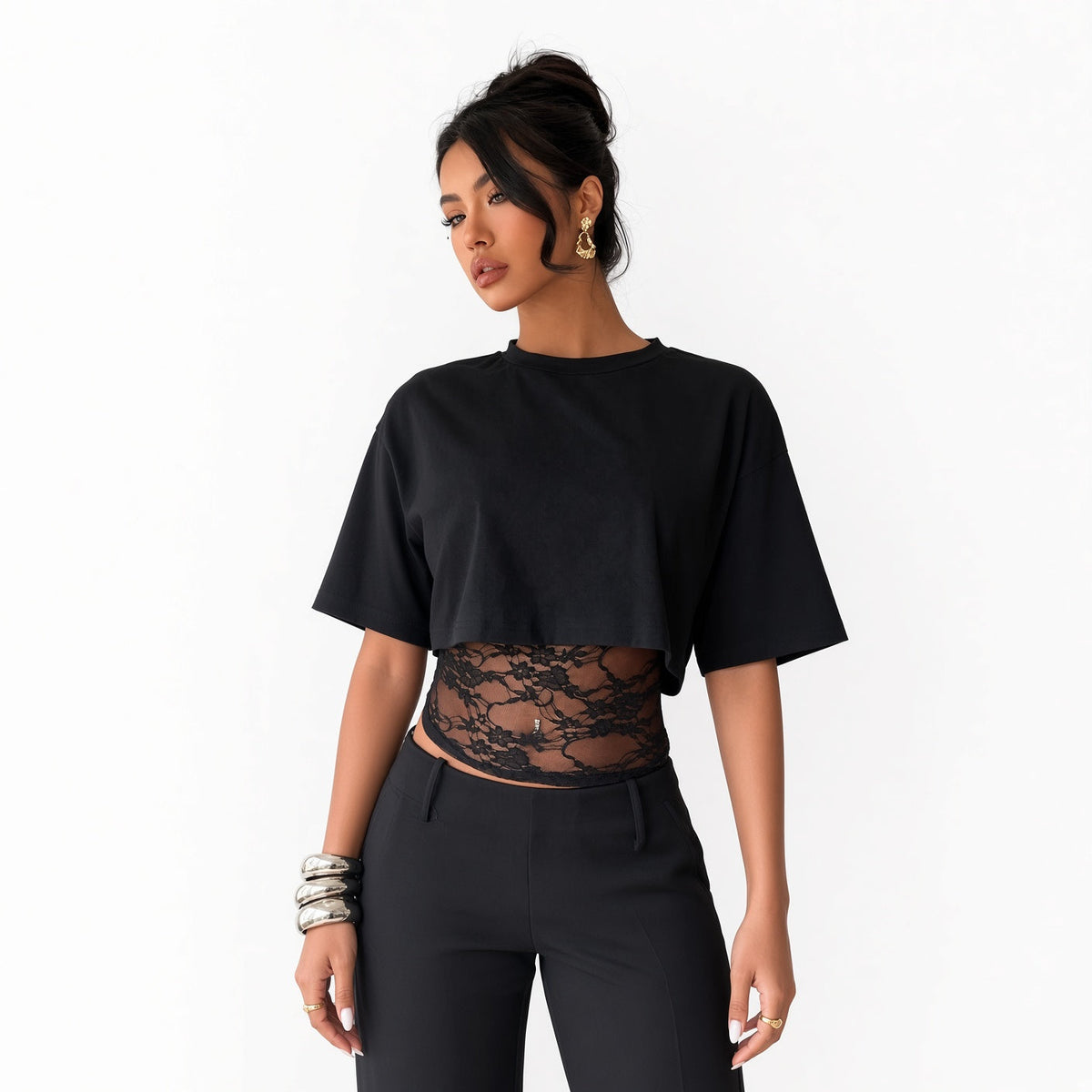 Amélie · Camiseta corta superpuesta con cintura de encaje