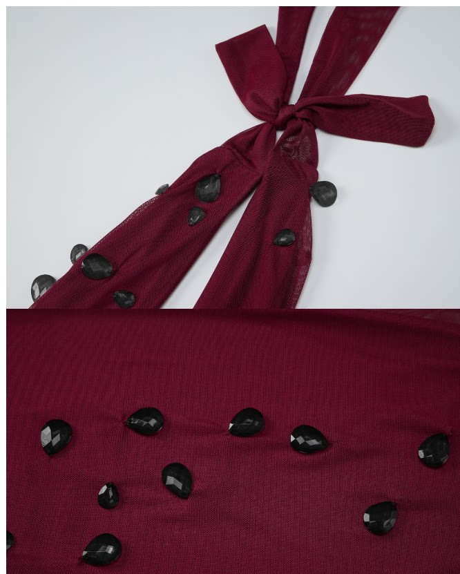 Amélie · Vestido corto con cuello drapeado y pedrería