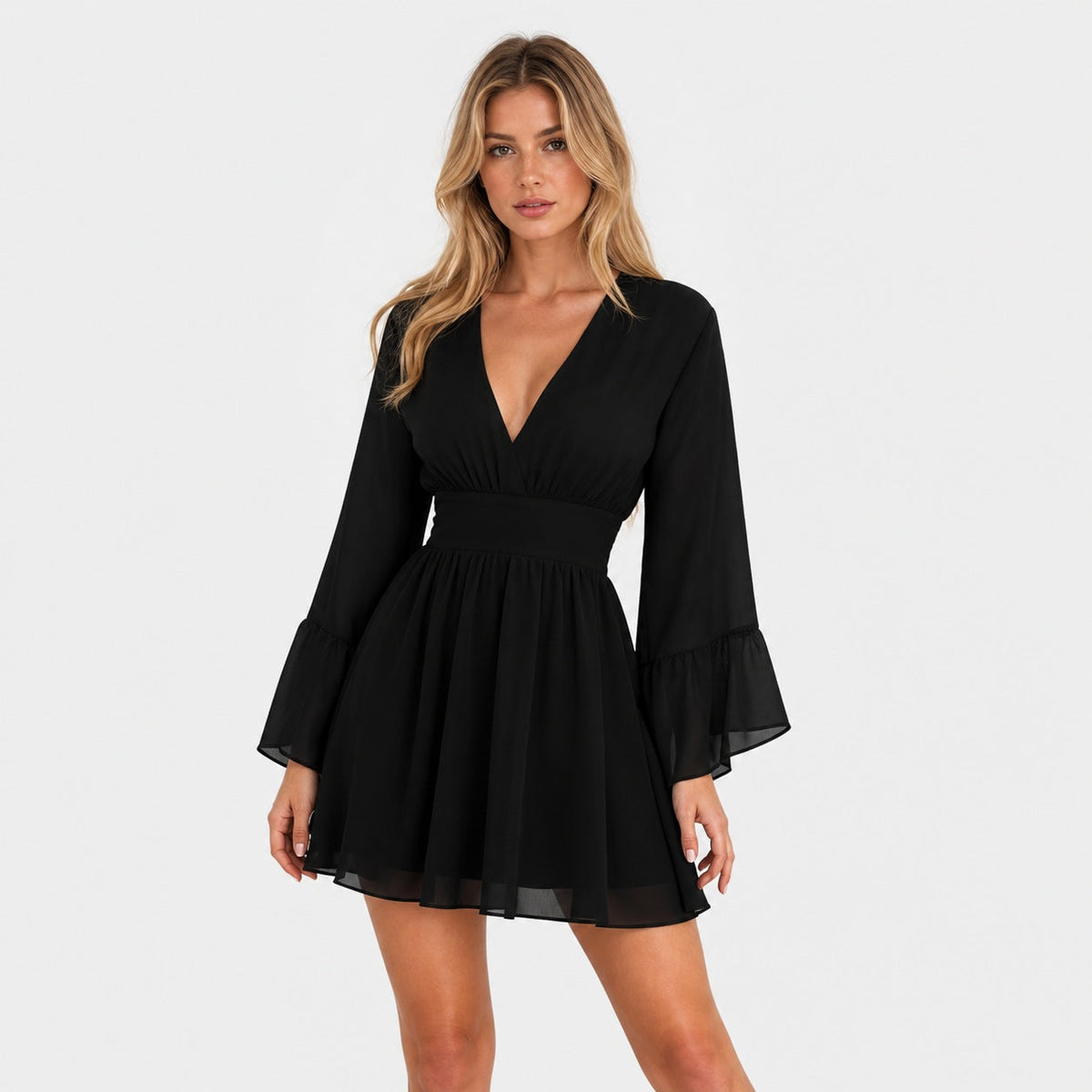 Amélie · Vestido corto de gasa con escote en V gótico