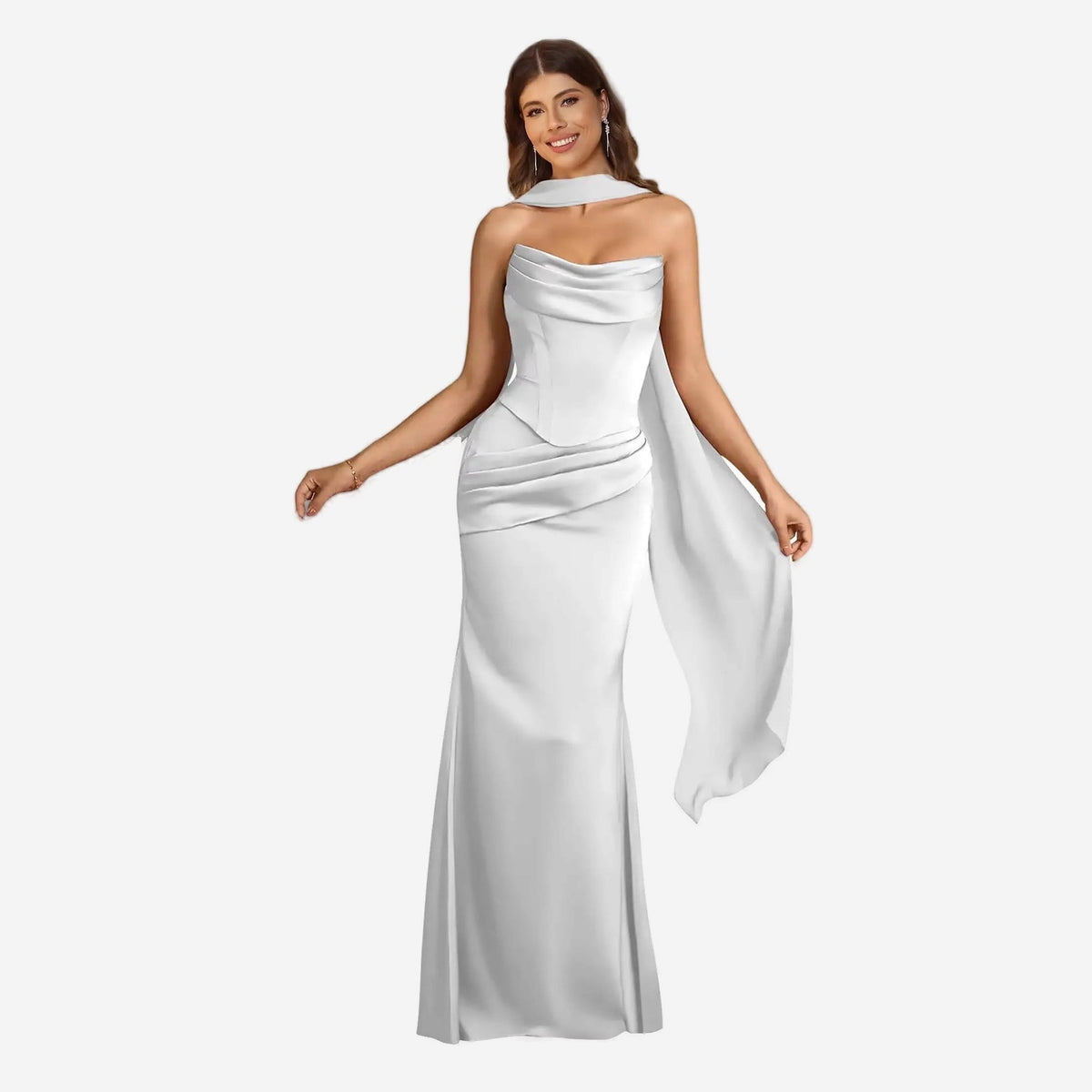 Amélie · Vestido de sirena de satén con pañuelo, hecho a medida