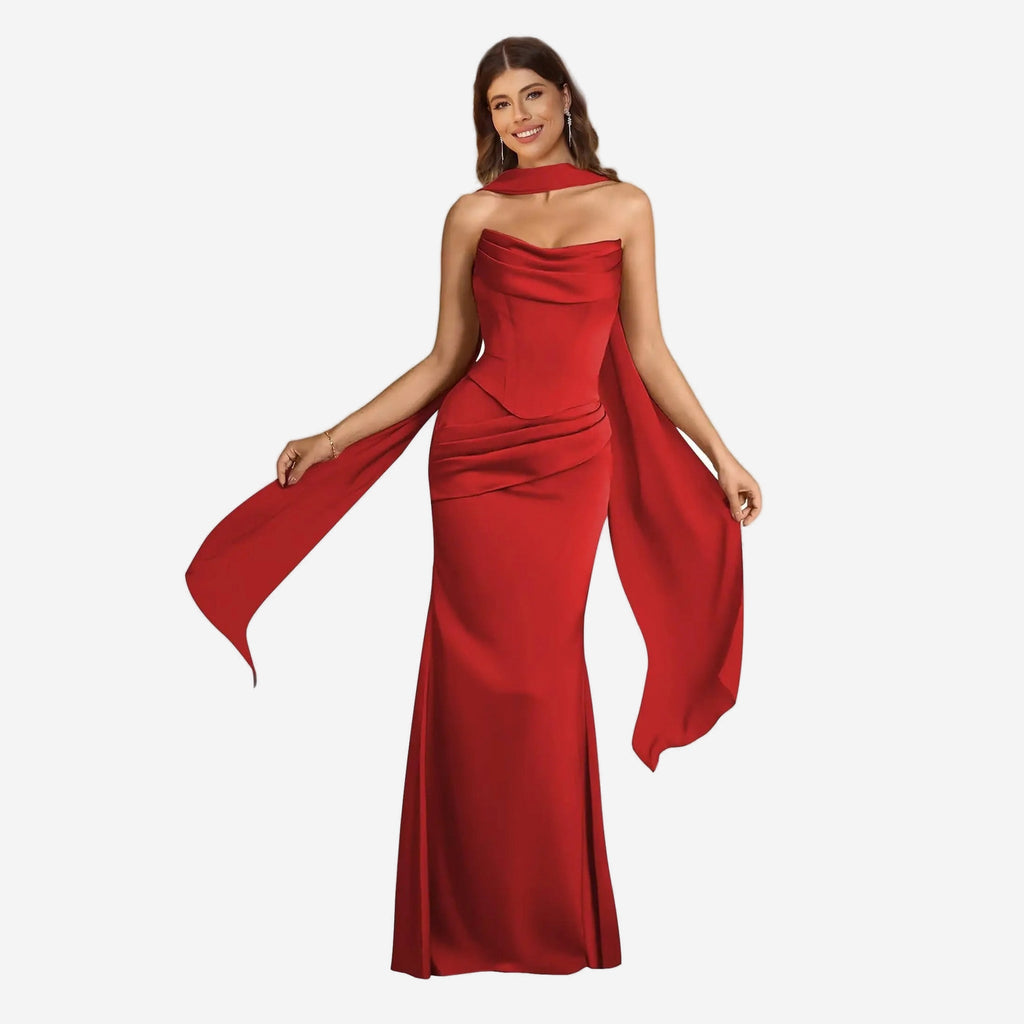 Amélie · Vestido de sirena de satén con pañuelo, hecho a medida