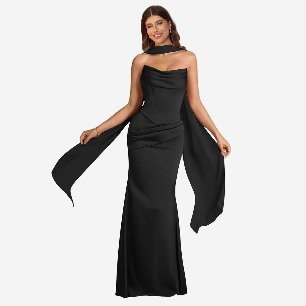 Amélie · Vestido de sirena de satén con pañuelo, hecho a medida
