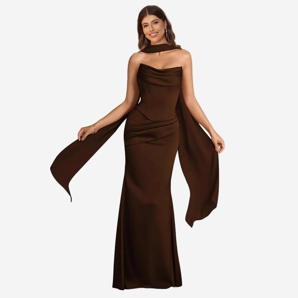 Amélie · Vestido de sirena de satén con pañuelo, hecho a medida