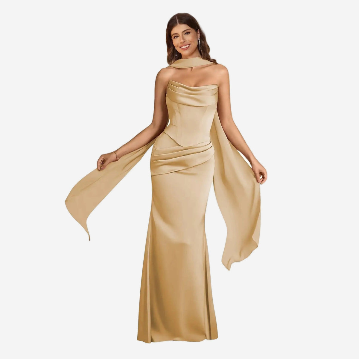 Amélie · Vestido de sirena de satén con pañuelo, hecho a medida