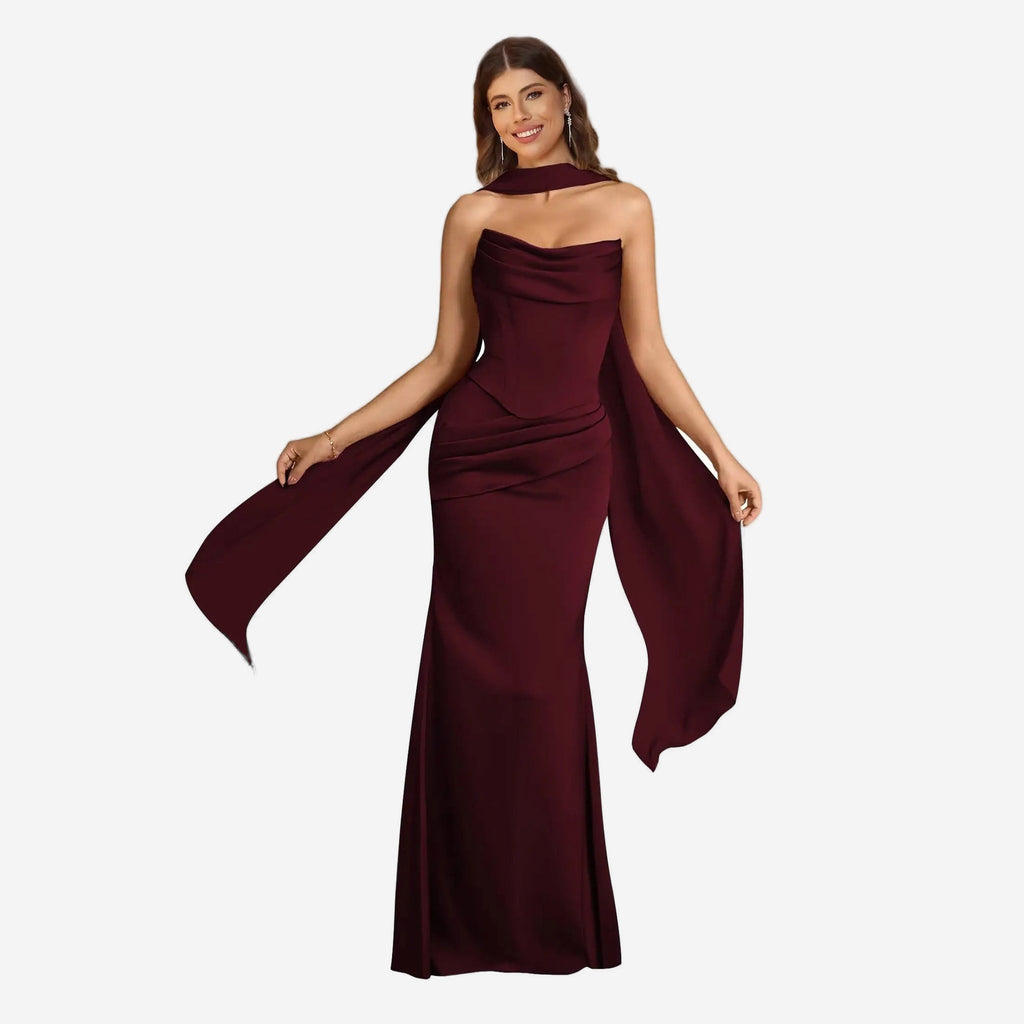 Amélie · Vestido de sirena de satén con pañuelo, hecho a medida