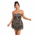 Amélie · Vestido corto palabra de honor de leopardo con volante