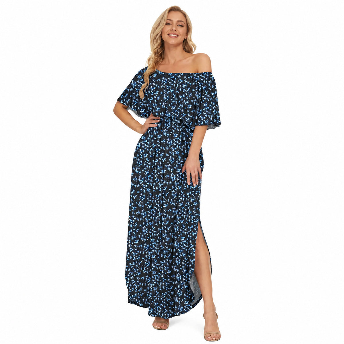 Amélie · Vestido largo de hombros descubiertos con volantes