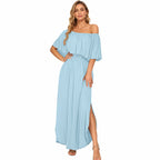 Amélie · Vestido largo de hombros descubiertos con volantes