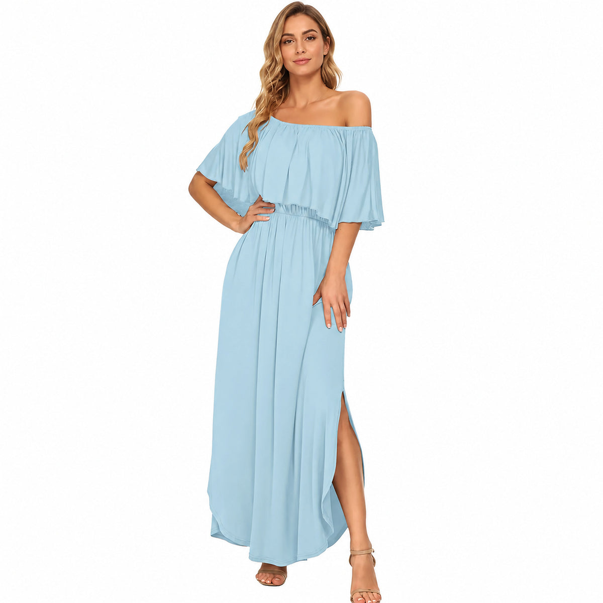 Amélie · Vestido largo de hombros descubiertos con volantes