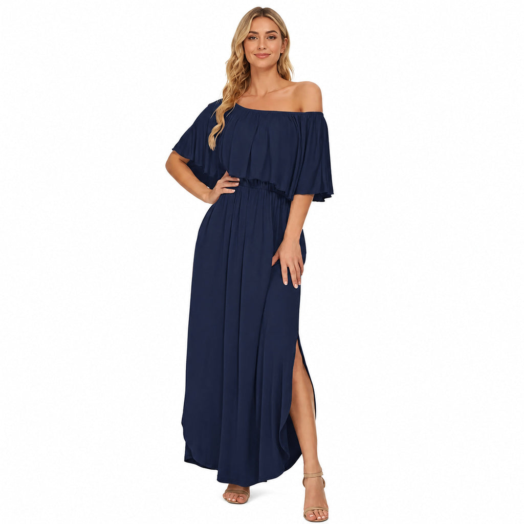 Amélie · Vestido largo de hombros descubiertos con volantes