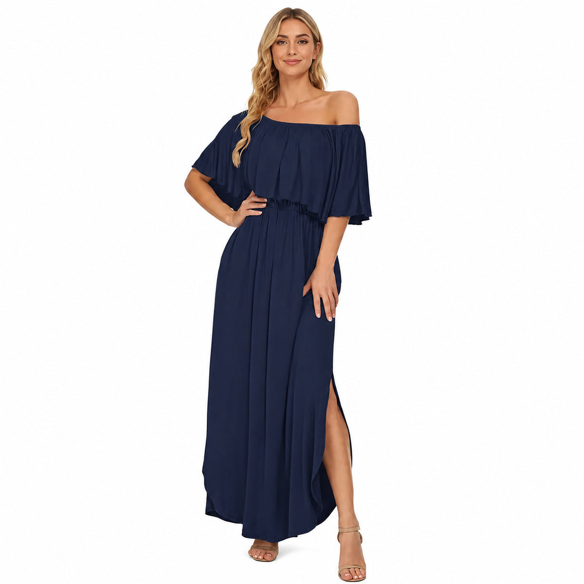 Amélie · Vestido largo de hombros descubiertos con volantes