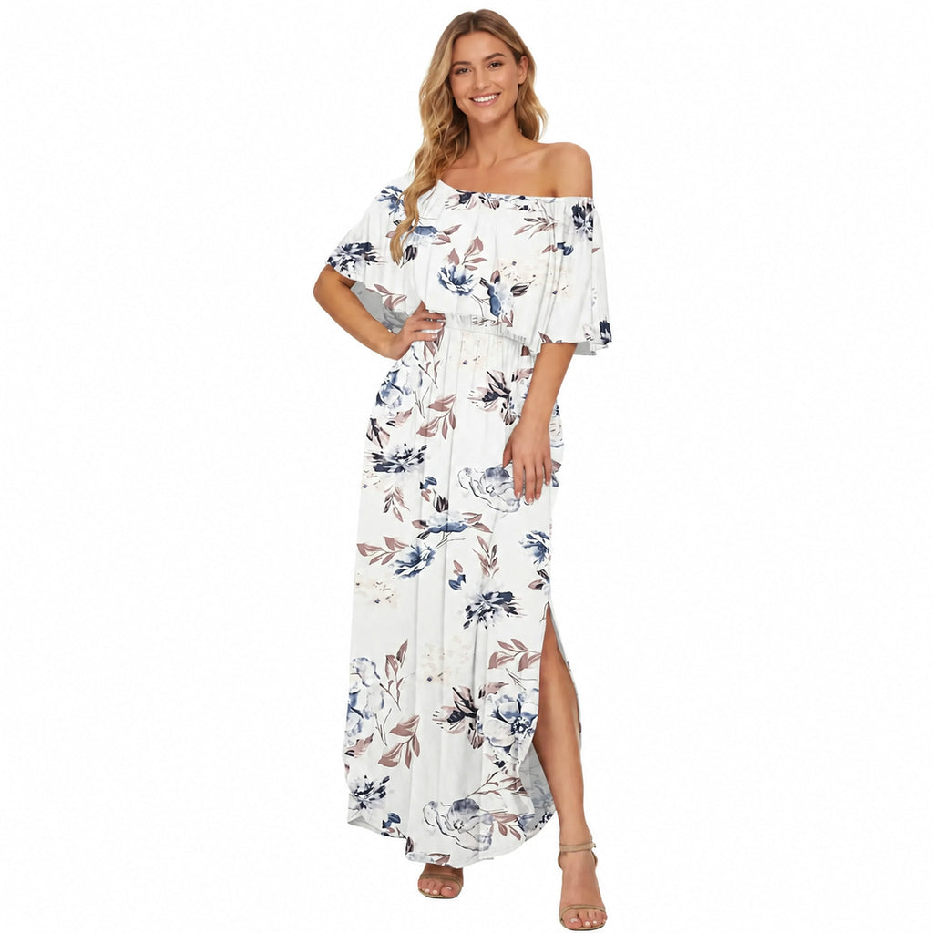 Amélie · Vestido largo de hombros descubiertos con volantes