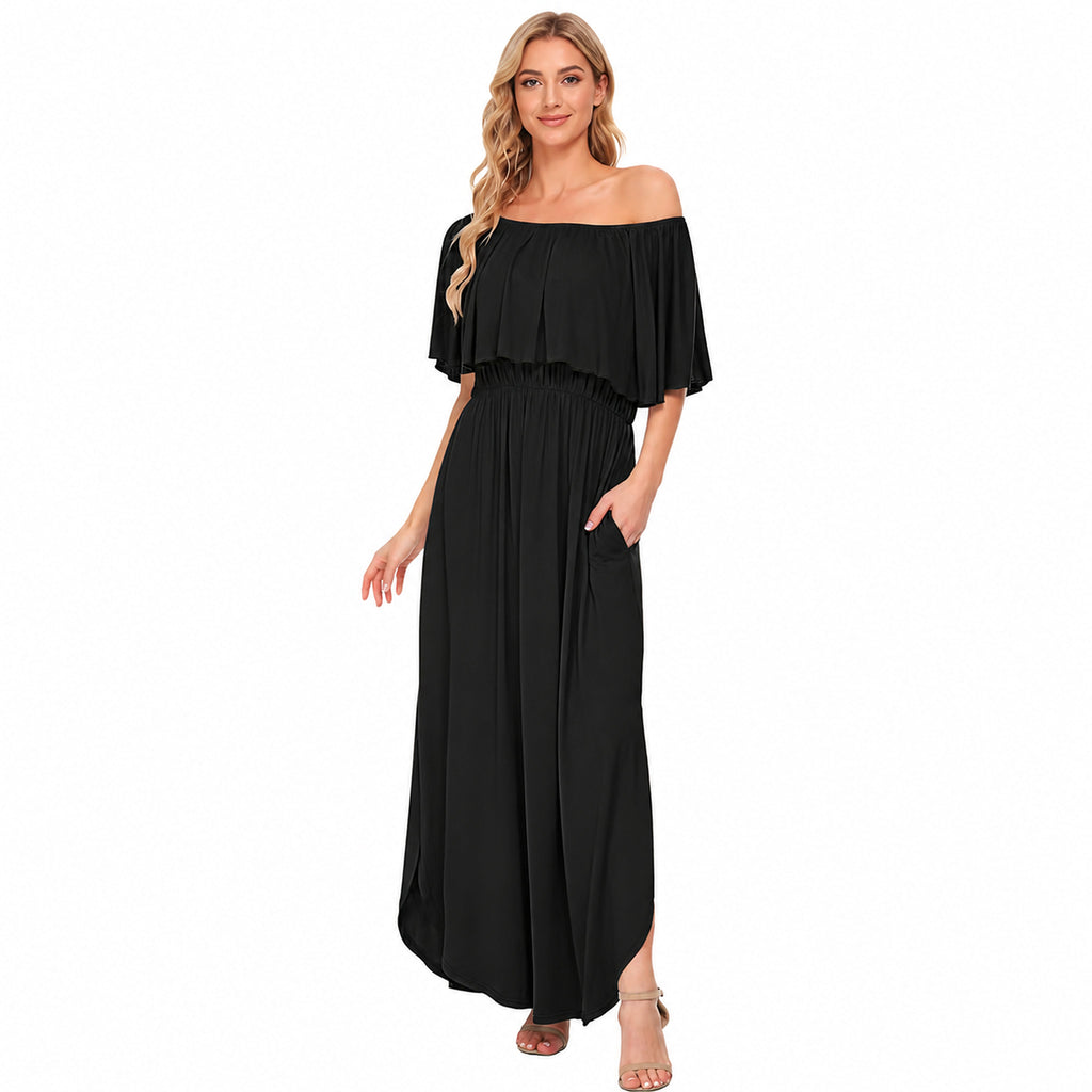 Amélie · Vestido largo de hombros descubiertos con volantes
