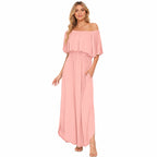 Amélie · Vestido largo de hombros descubiertos con volantes