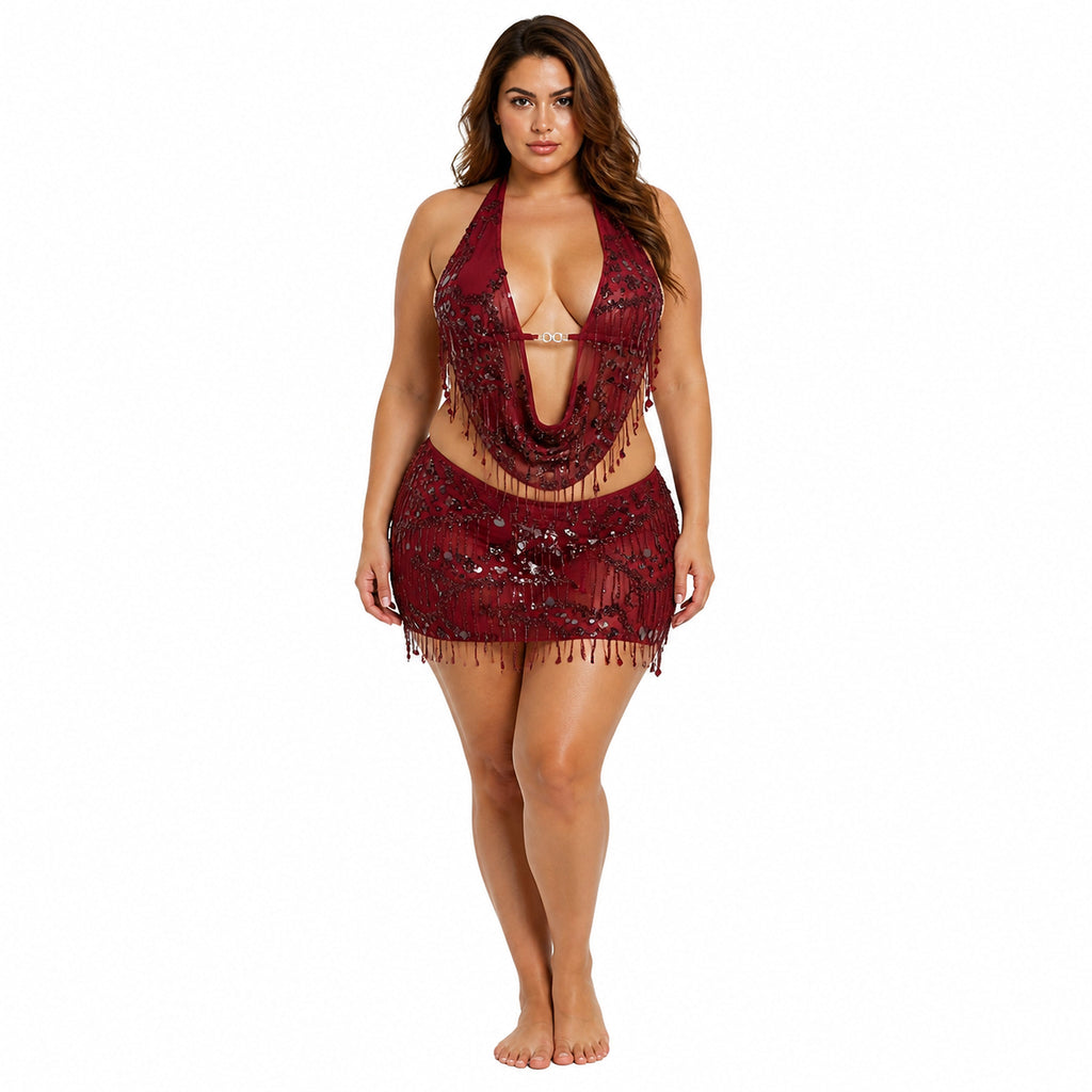 Amélie · Conjunto corto de lentejuelas con cuello halter