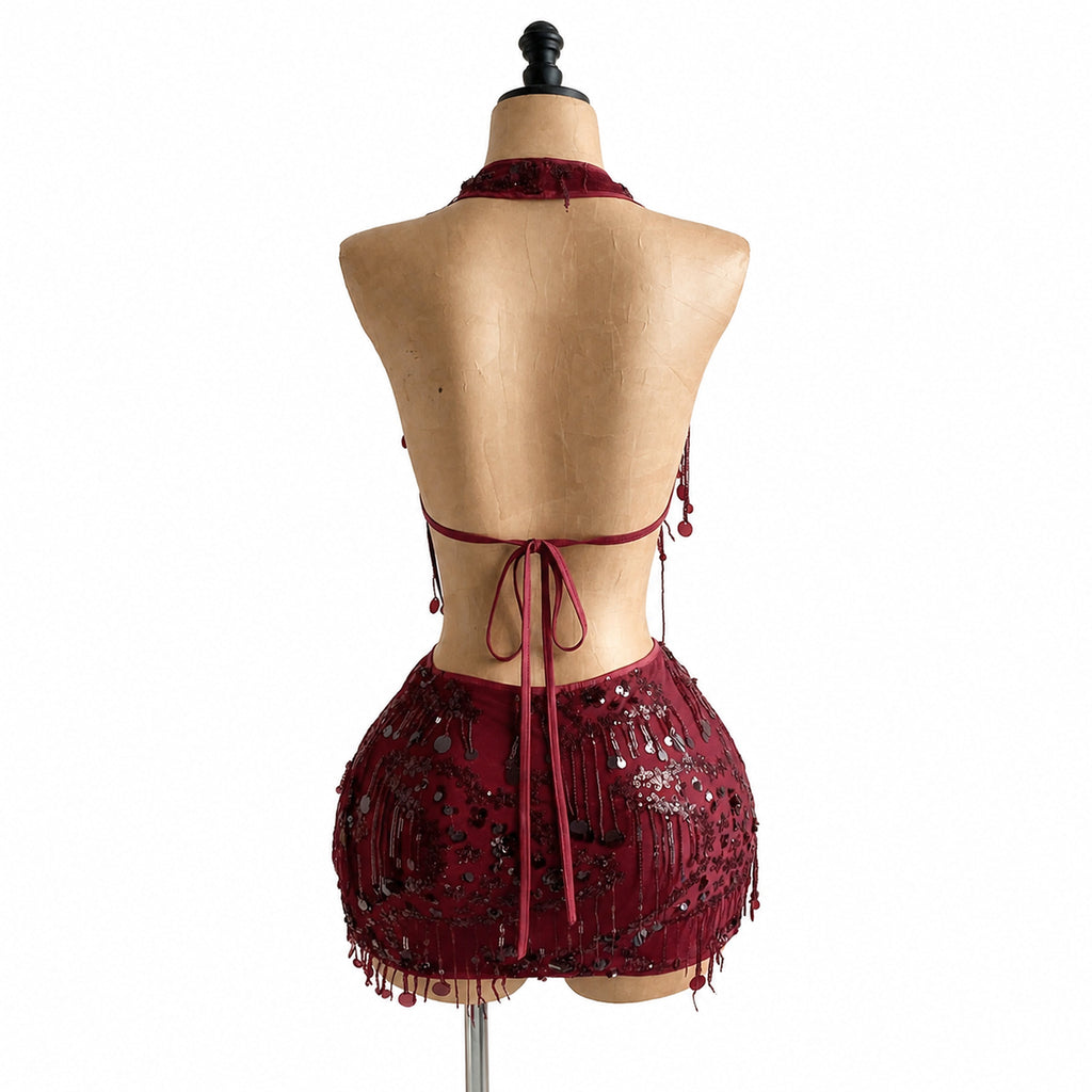 Amélie · Conjunto corto de lentejuelas con cuello halter
