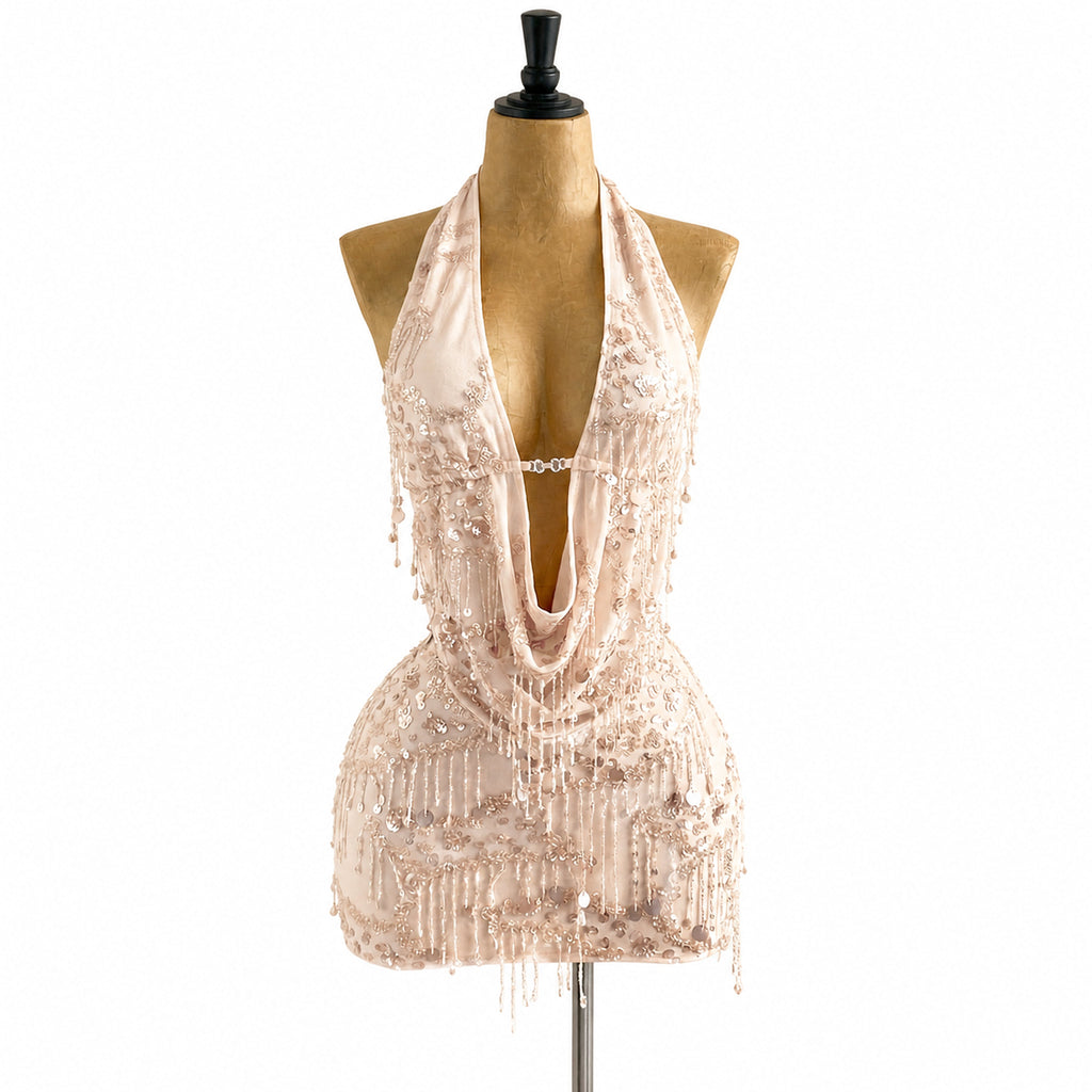 Amélie · Conjunto corto de lentejuelas con cuello halter