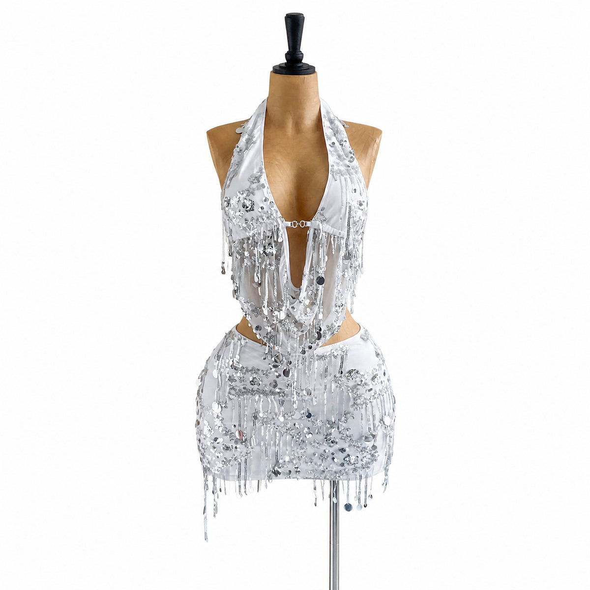 Amélie · Conjunto corto de lentejuelas con cuello halter