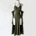 Amélie · Vestido largo con abertura y mangas desmontables