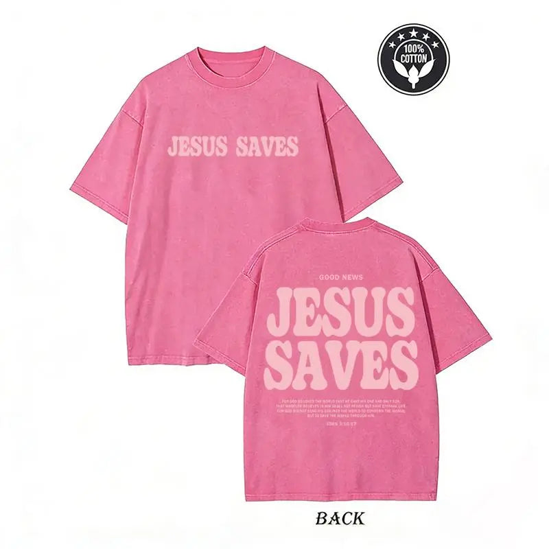 Amélie · Camiseta de algodón lavado «Jesus Saves»