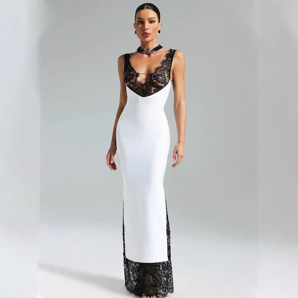 Amélie · Vestido largo ajustado con ribete de encaje