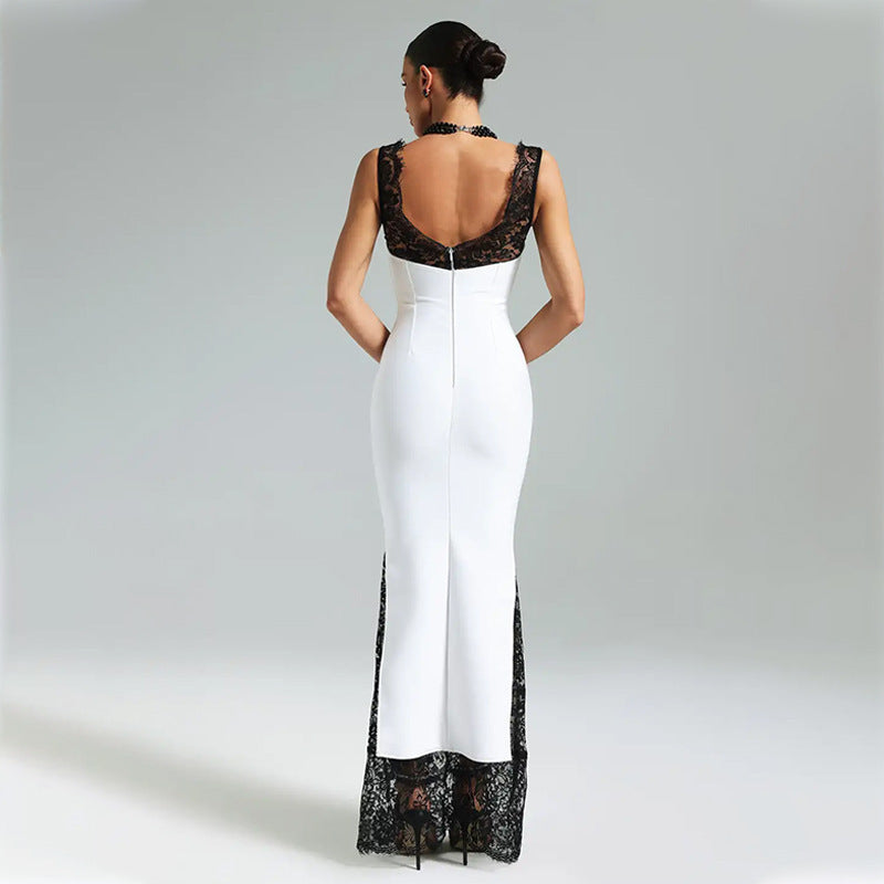 Amélie · Vestido largo ajustado con ribete de encaje
