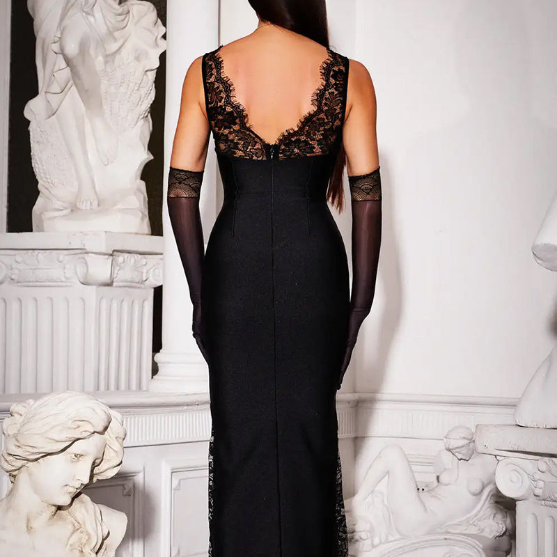 Amélie · Vestido largo ajustado con ribete de encaje
