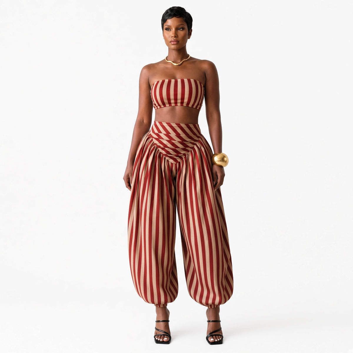 Amélie · Conjunto de top bandeau de rayas y pantalón
