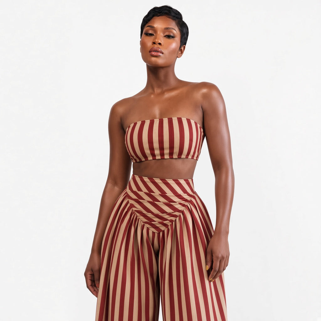 Amélie · Conjunto de top bandeau de rayas y pantalón