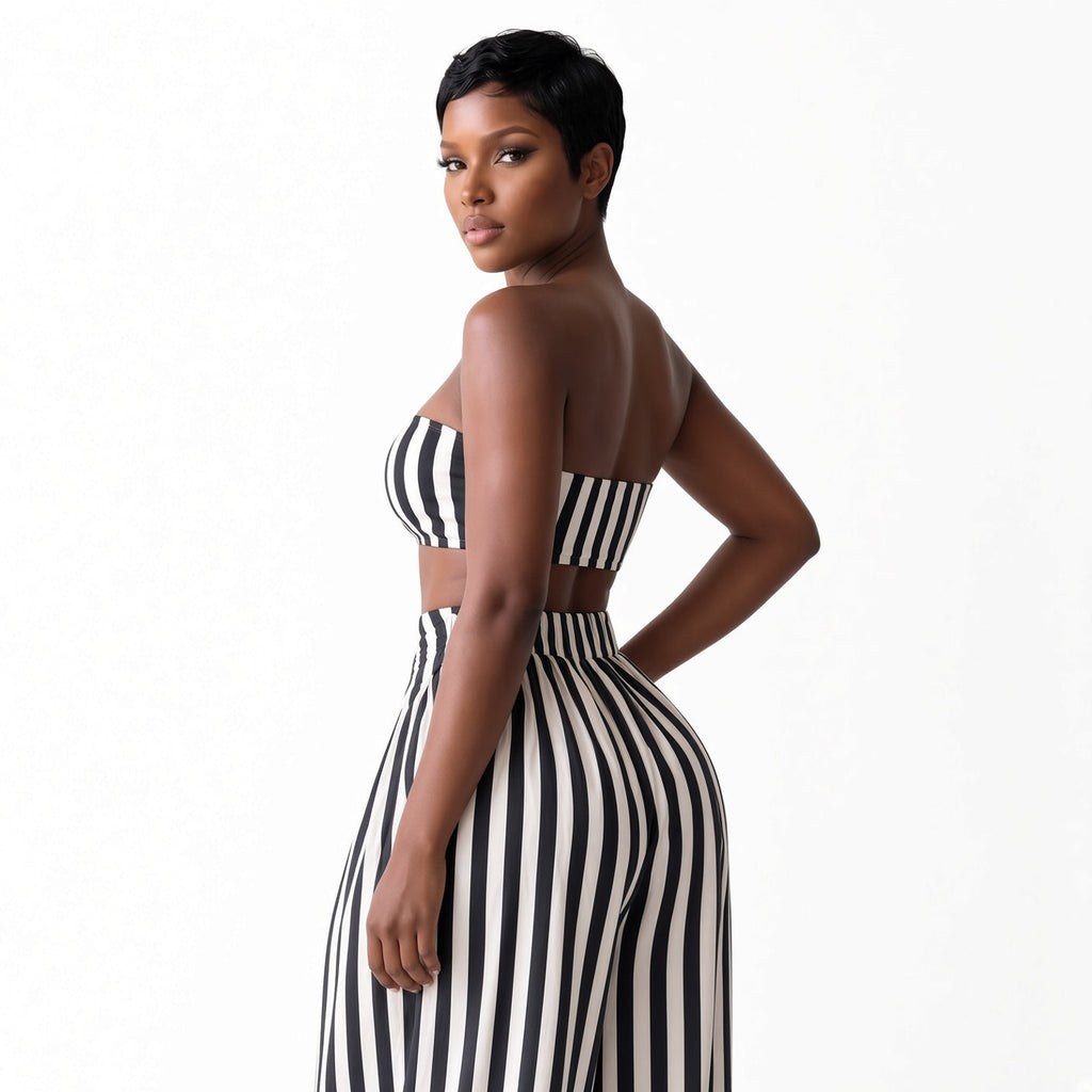 Amélie · Conjunto de top bandeau de rayas y pantalón
