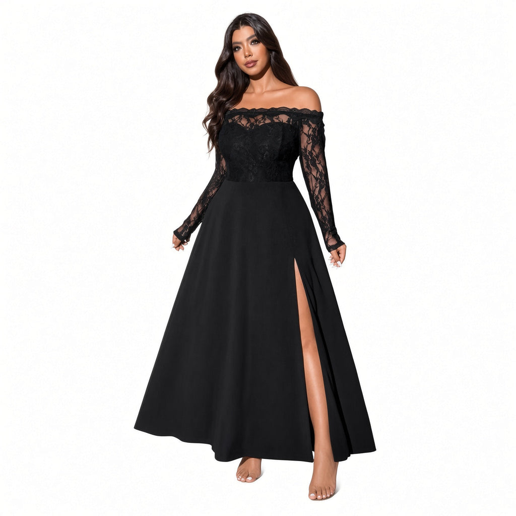 Amélie · Vestido largo con cuerpo de encaje y abertura