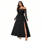 Amélie · Vestido largo con cuerpo de encaje y abertura