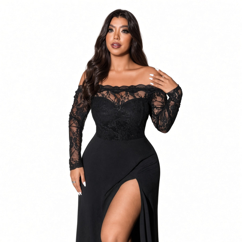 Amélie · Vestido largo con cuerpo de encaje y abertura