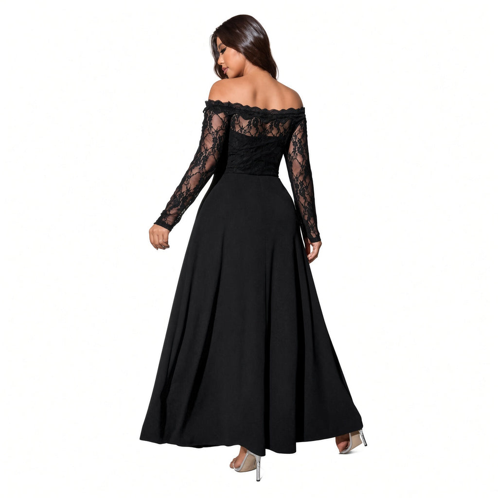 Amélie · Vestido largo con cuerpo de encaje y abertura