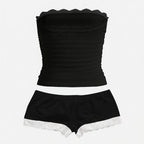 Amélie · Conjunto de top palabra de honor fruncido con encaje y pantalón corto