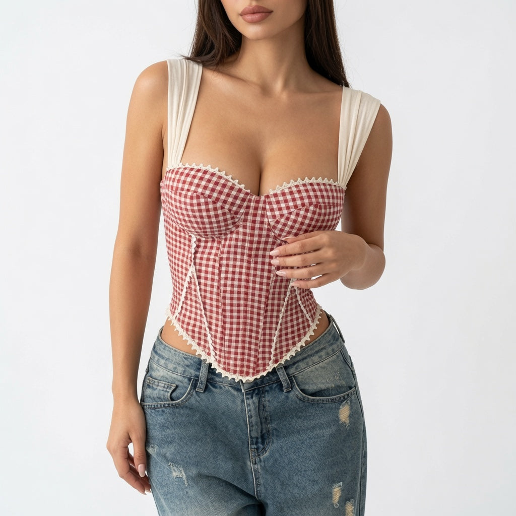 Amélie · Top corsé de cuadros vichy con lazo