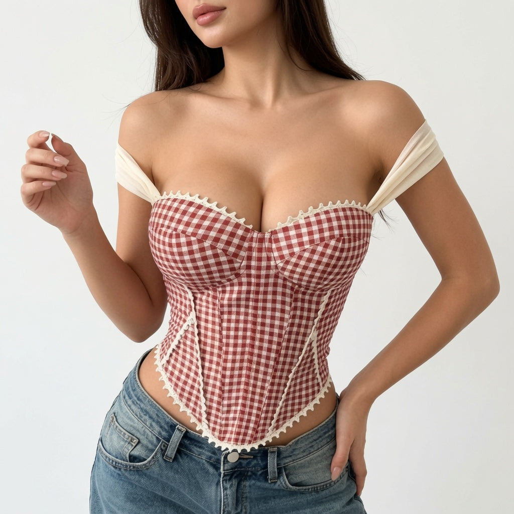 Amélie · Top corsé de cuadros vichy con lazo