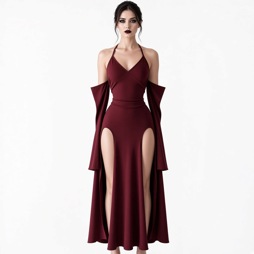 Amélie · Vestido largo con abertura y mangas desmontables