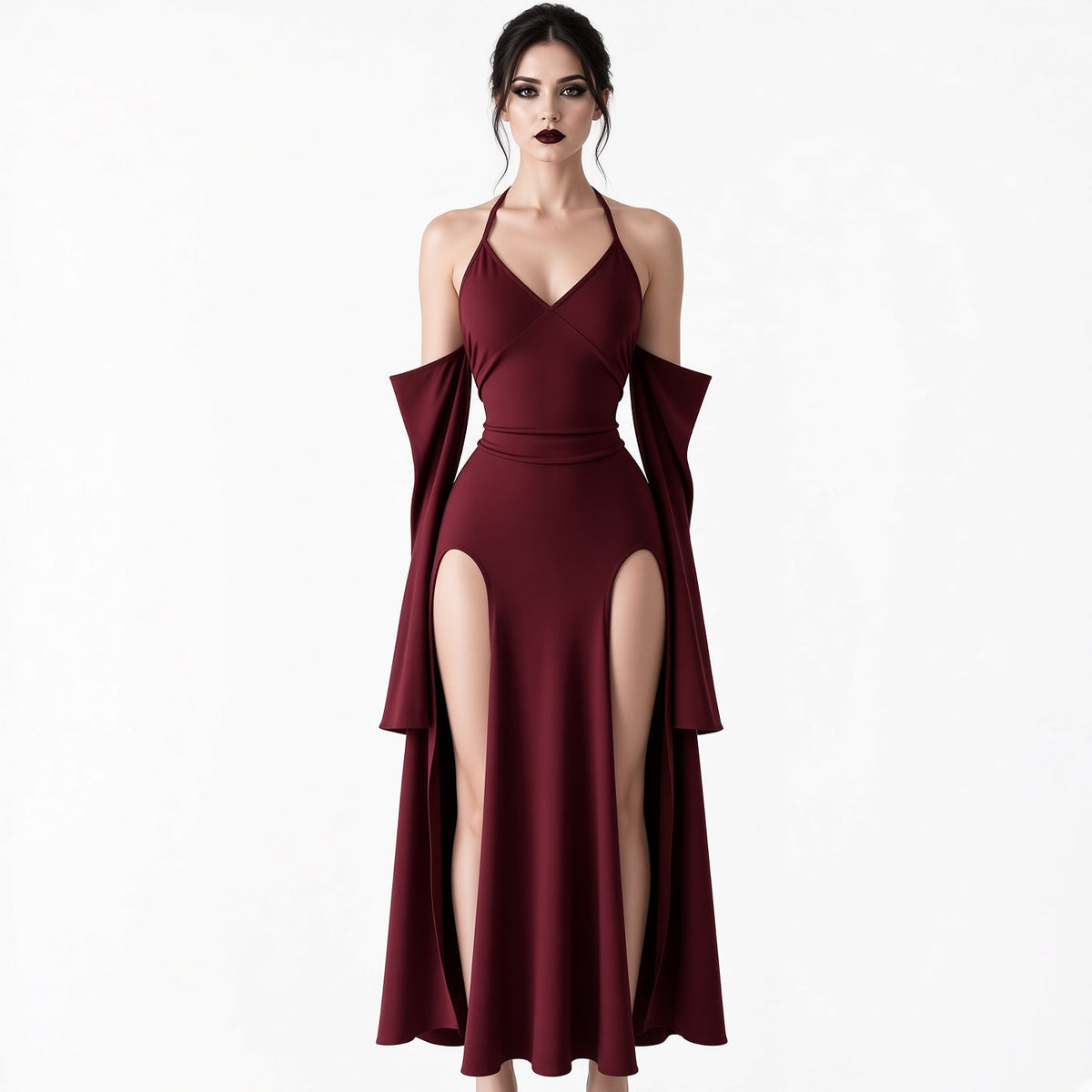 Amélie · Vestido largo con abertura y mangas desmontables