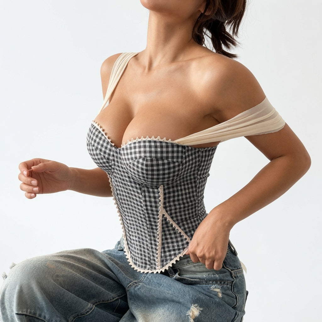 Amélie · Top corsé de cuadros vichy con lazo