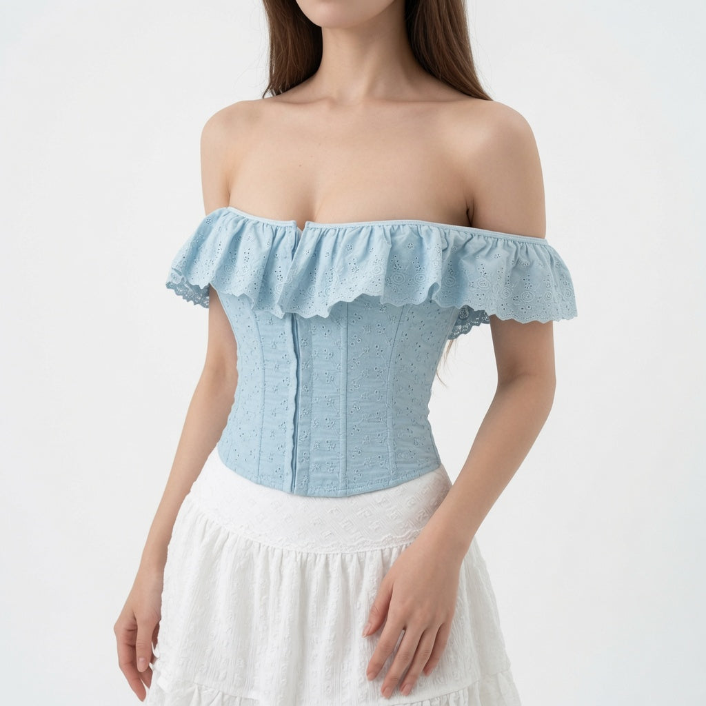 Amélie · Top corsé de hombros descubiertos con volantes