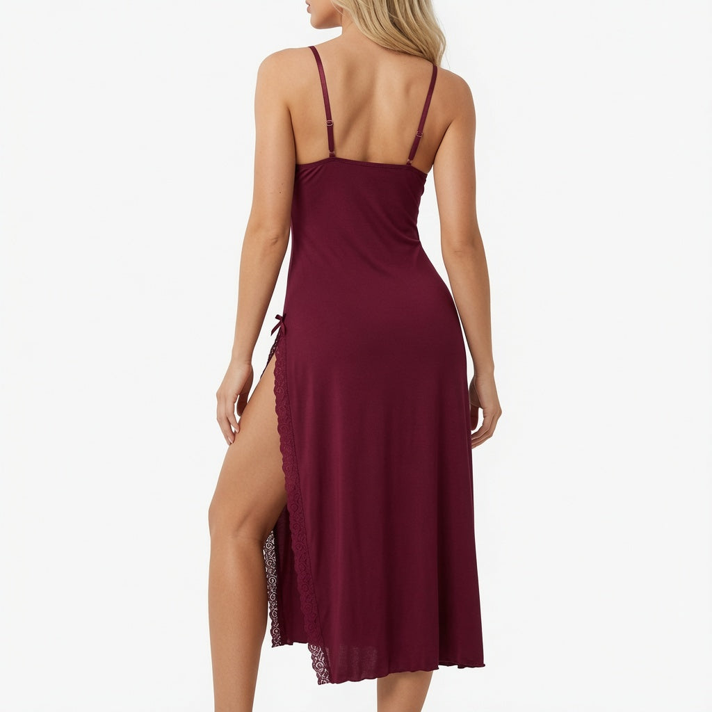Amélie · Camisón lencero con ribete de encaje y abertura lateral