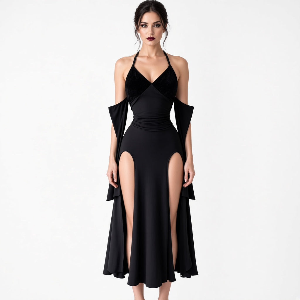 Amélie · Vestido largo con abertura y mangas desmontables