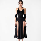 Amélie · Vestido largo con abertura y mangas desmontables