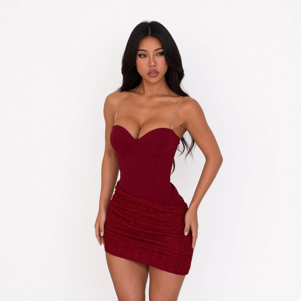 Amélie · Vestido corto drapeado con brillo