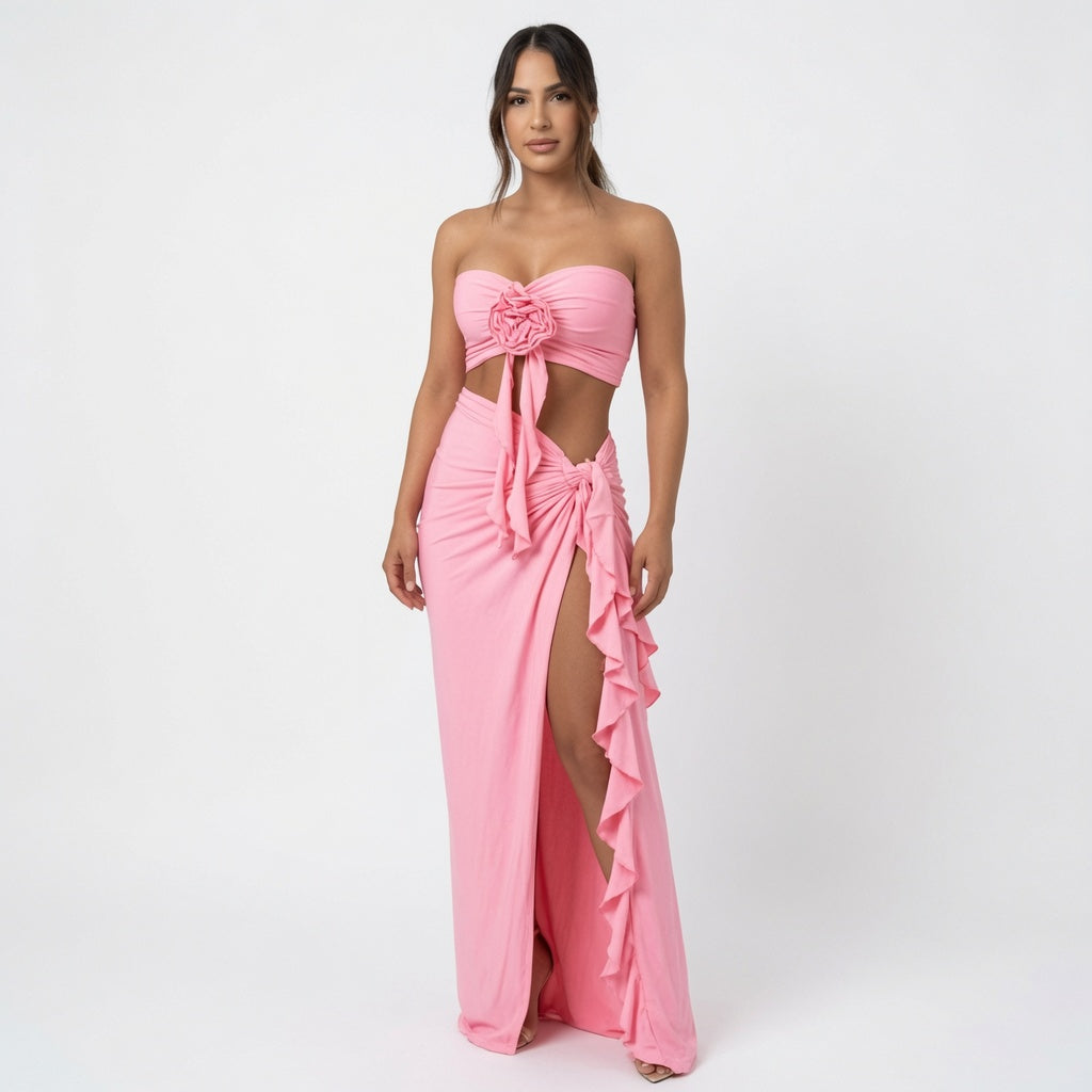 Amélie · Conjunto largo palabra de honor con rosas 3D