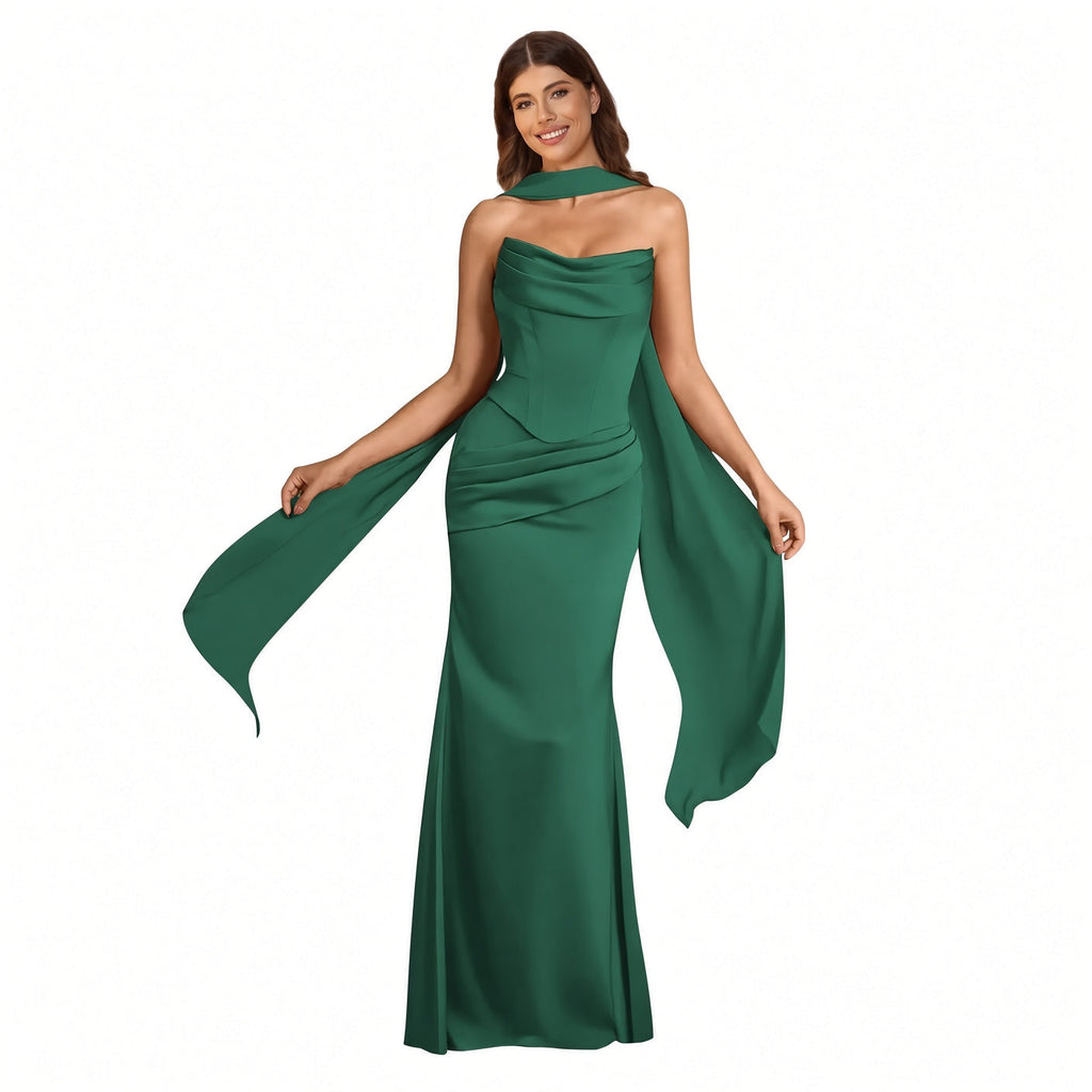 Amélie · Vestido de sirena de satén con pañuelo, hecho a medida