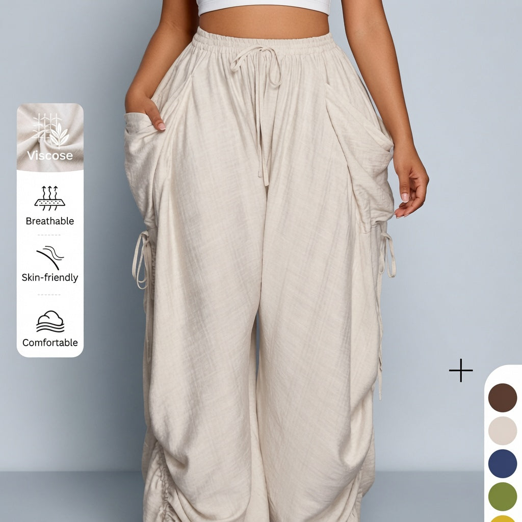 Amélie · Pantalón cargo ancho con cintas regulables